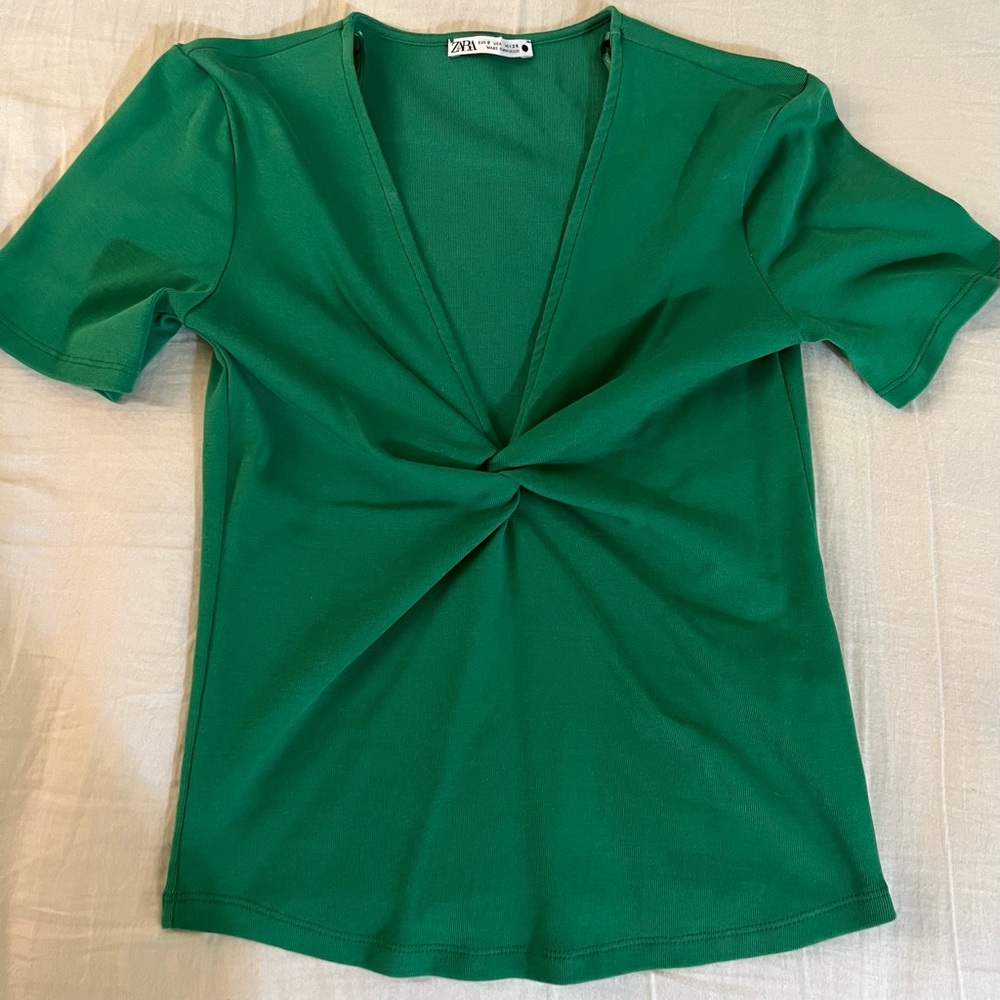 Zara Green V Neck Top